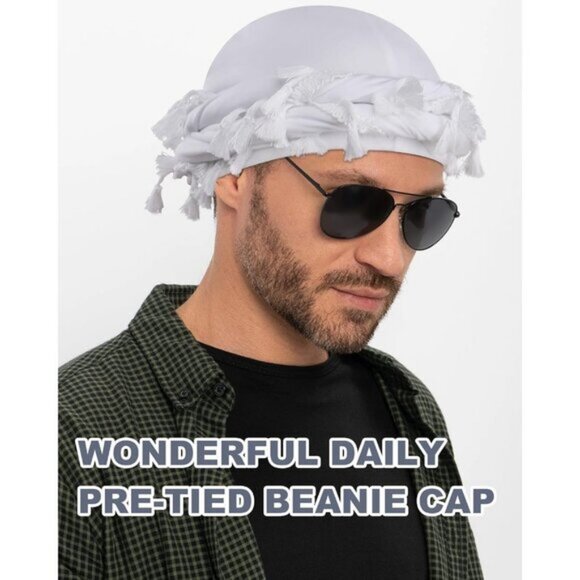 ⚡Men Women 1 Pcs- Black Satin Head Wraps Skull Cap Tassels Braid Beanie Turban - Picture 9 of 9